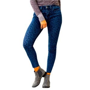 ZARA Woman Premium Denim Wear Collection Skinny Indigo Blue Velvet Leopa…
